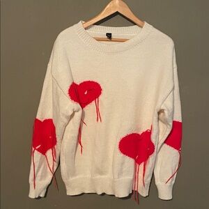 ROMWE Cream Sweater with Red Heart Details perfect for Valentine's Day c1